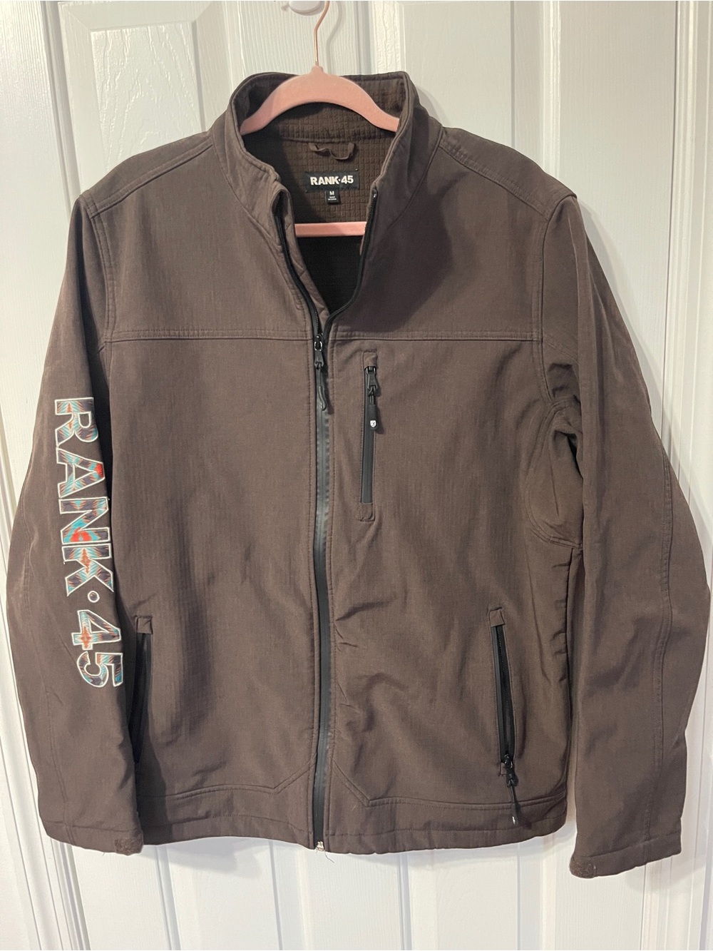 Rank 45 Softshell Jacket Men Medium Brown Fleece Lined Full Zip Western